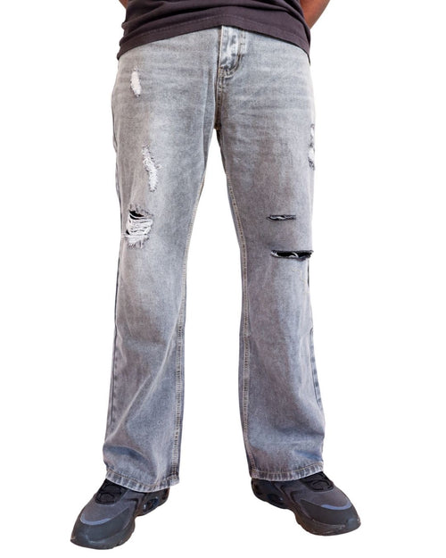 ANSLUW • Greek - Stone Grey Distressed Straight Jeans