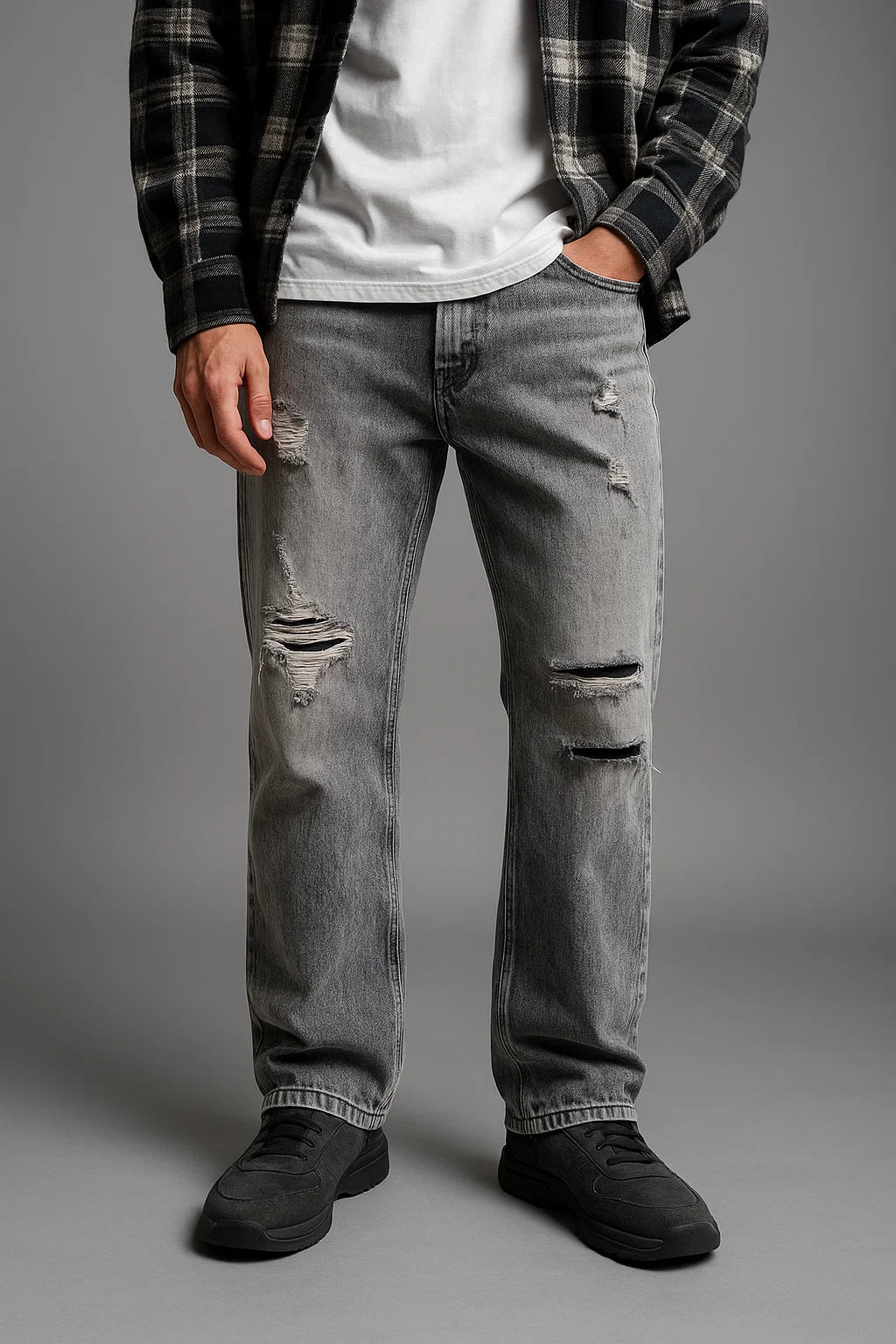 ANSLUW DESIGN Distressed Jeans in Stone Grey
