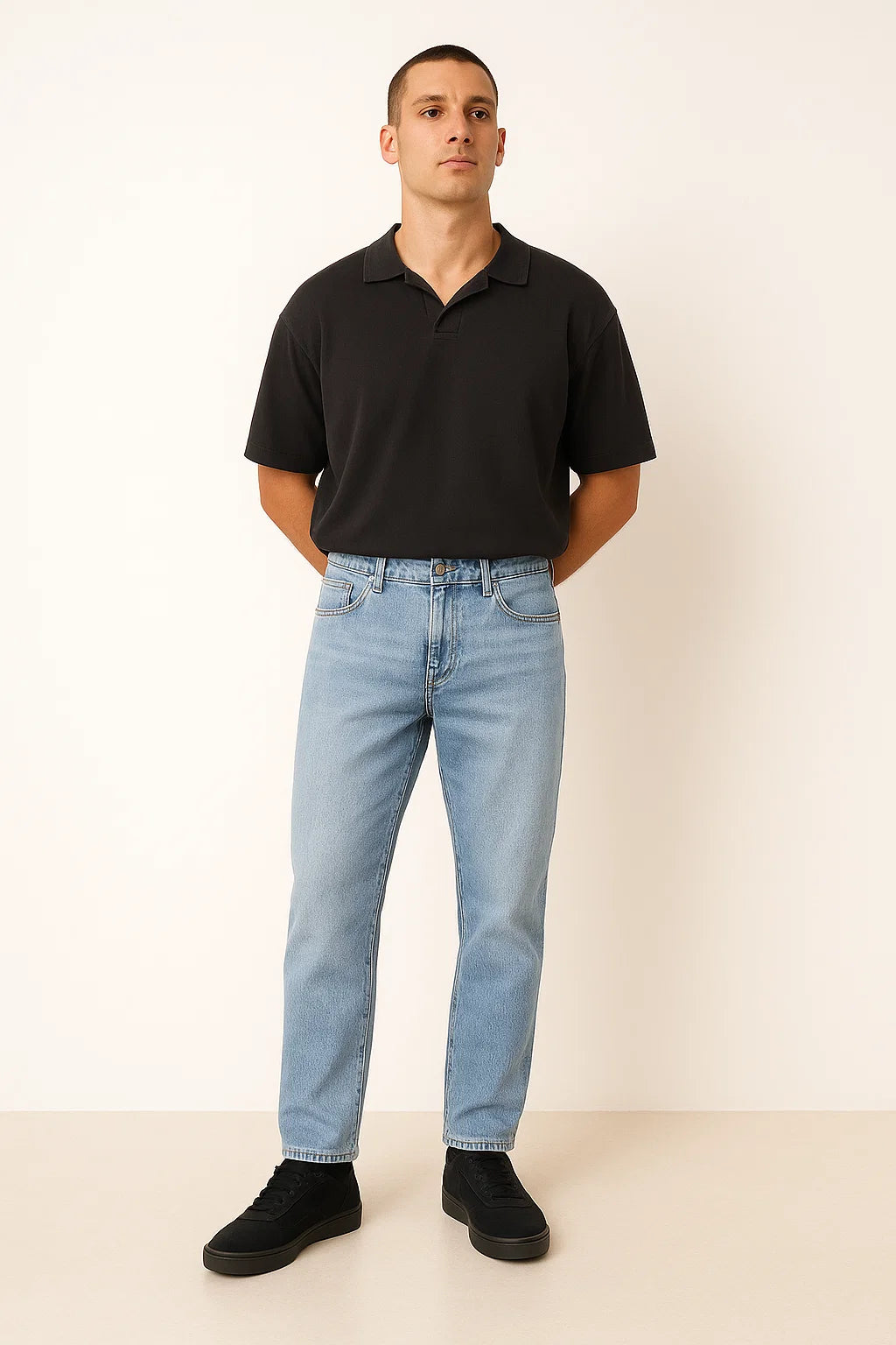 ANSLUW DESIGN Light Wash Straight Jeans