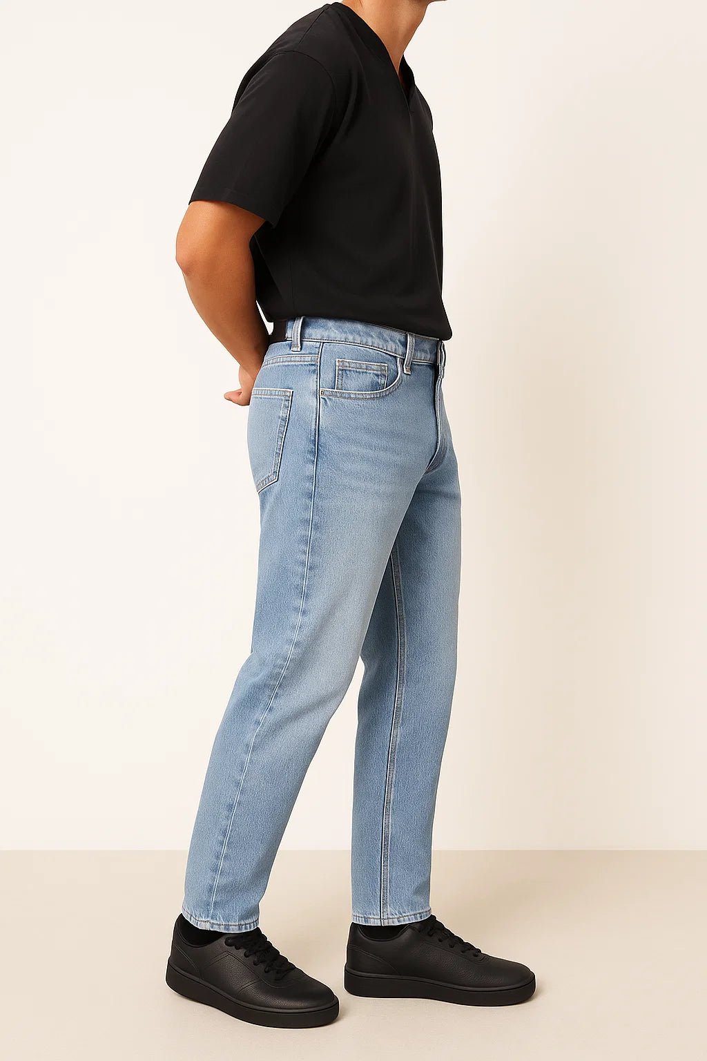 ANSLUW DESIGN Light Wash Straight Jeans
