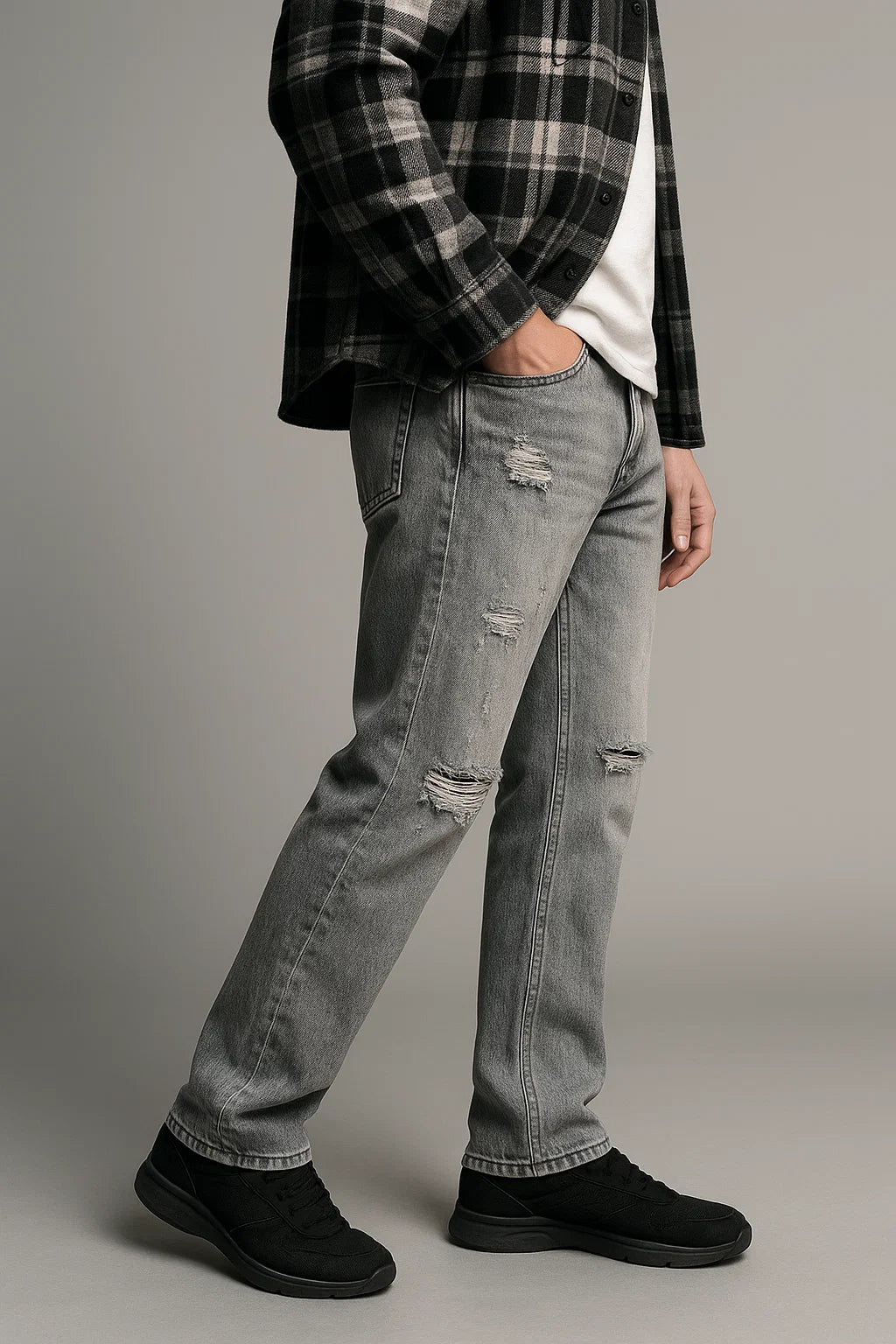 ANSLUW DESIGN Distressed Jeans in Stone Grey