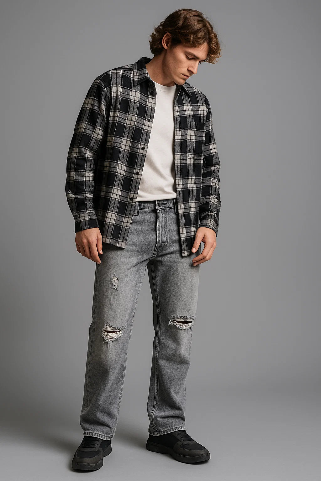 ANSLUW DESIGN Distressed Jeans in Stone Grey