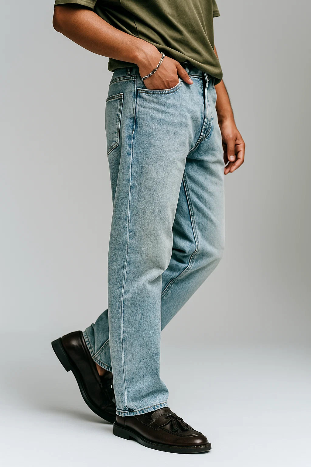 ANSLUW DESIGN Straight Fit Jeans in Vintage Light Wash
